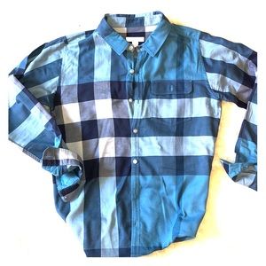 Burberry boys blue checked dress shirt